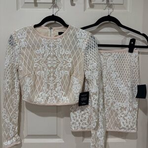 Lulus Champagne White Sequin & Lace 2 Piece Party Dress Set Size Medium NWT New!